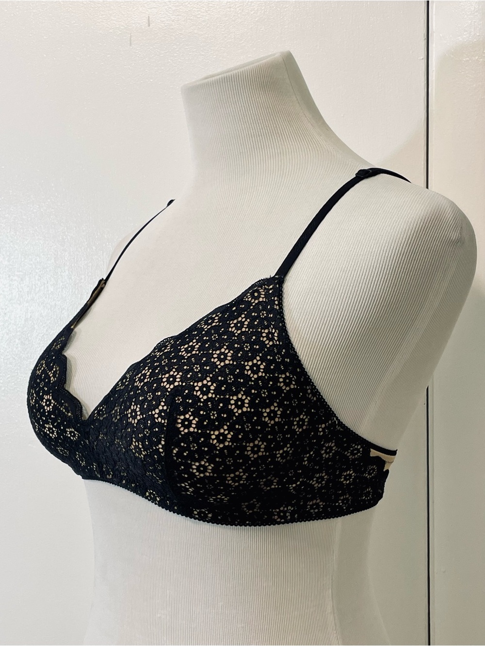 Aerie Real Happy Wireless Lightly Lined Bra Black & Tan Queens’s Lace Size 32D - Picture 7 of 11